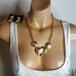 Heart gold toned neckless & earing set